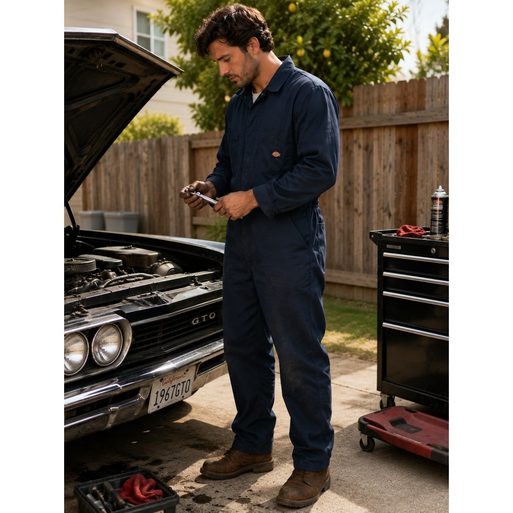 Riverside Coveralls Mens L Navy Blue Long Sleeve Snap Front Utility Workwear USA